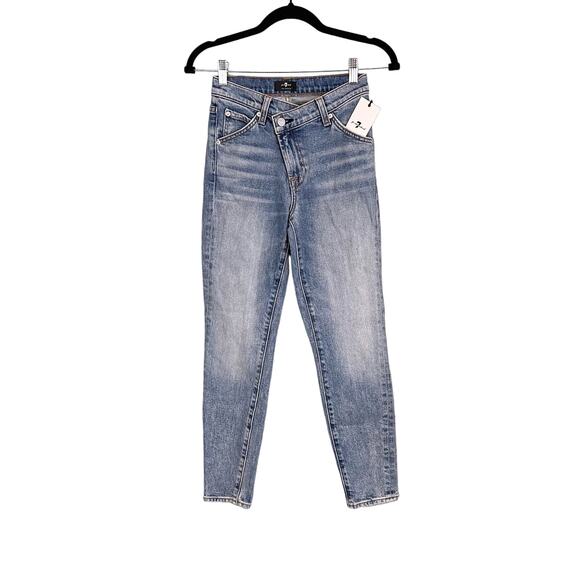 7 For All Mankind Jeans Women 23 Blue Denim Crossover Skinny Retro Mid Rise NWT